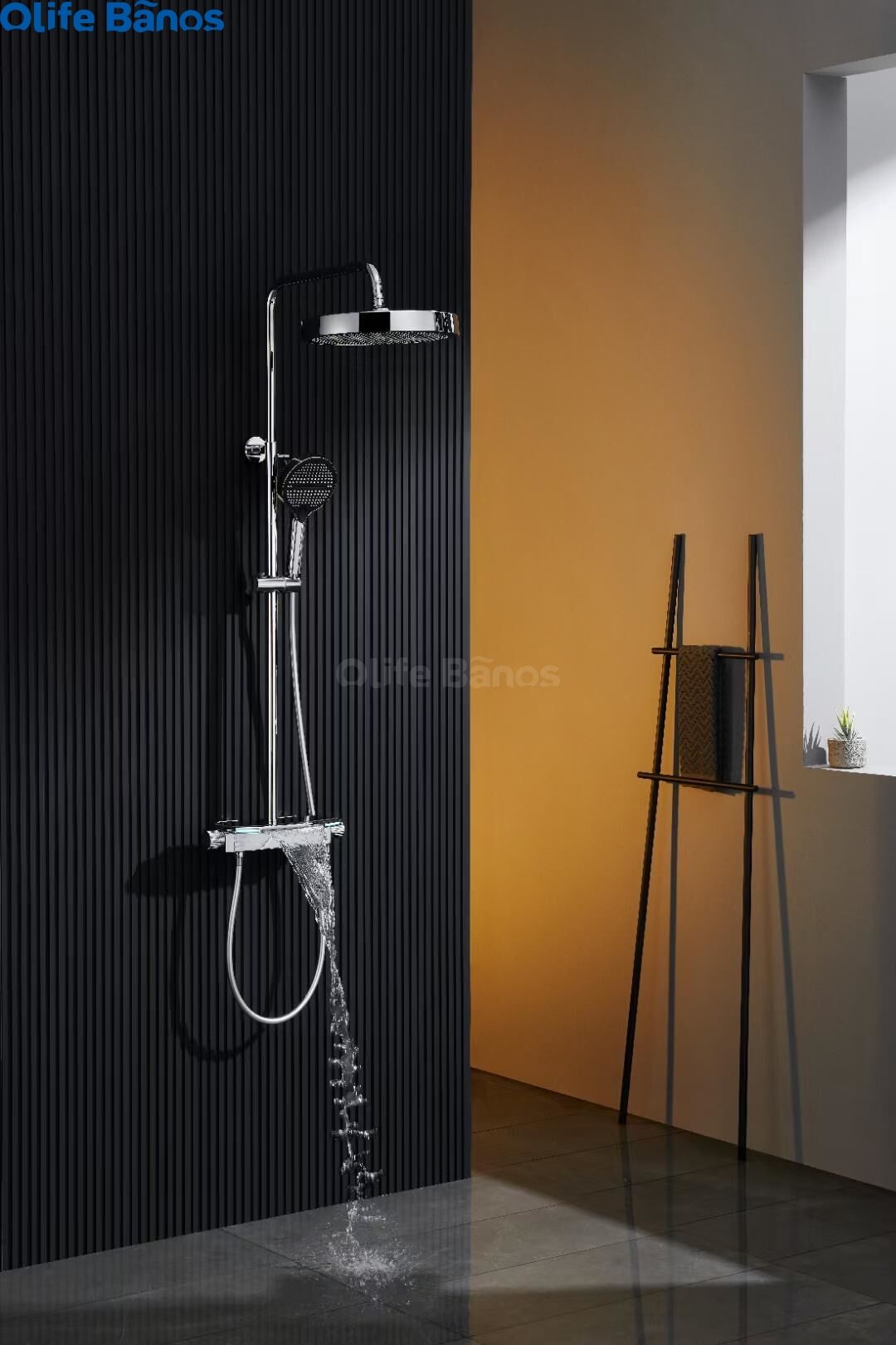 Olife Banos Grey Piano Button Chrome Brass Hot and Cold Ambient Light Bathroom Digital Display r System Sets Rainfall Shower Set factory