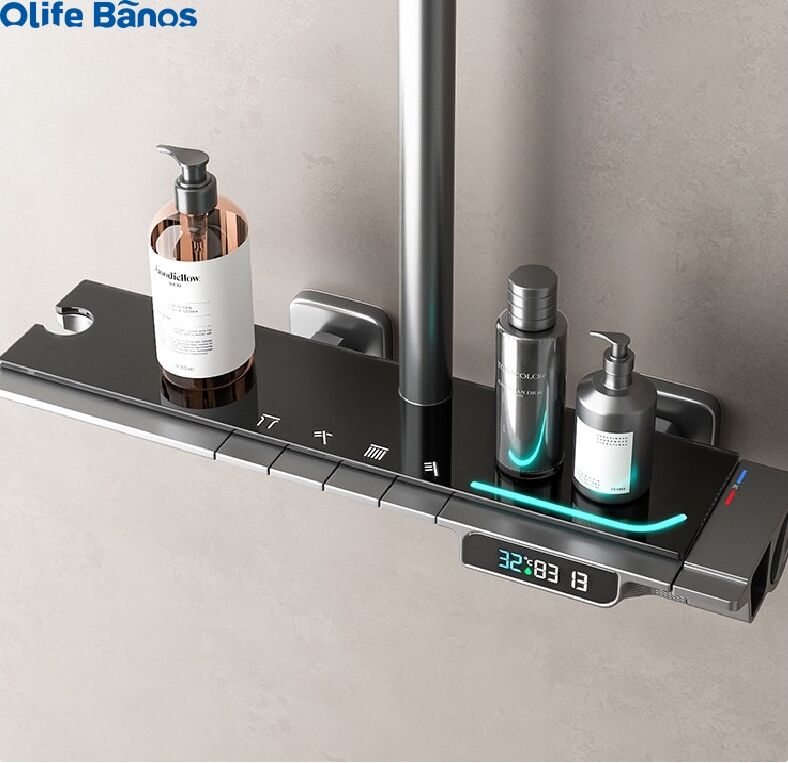 LED Digital Atmosphere Light Shower Set Bathroom Hot Cold Thermostatic Mixer Shower System Bathtub Wall Mount Rain Fall Faucets