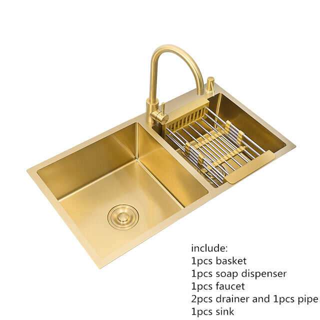 Luxury handmade 304 stainless steel nano kitchen sinks gold rv undermount single bowl kitchen sinks factory