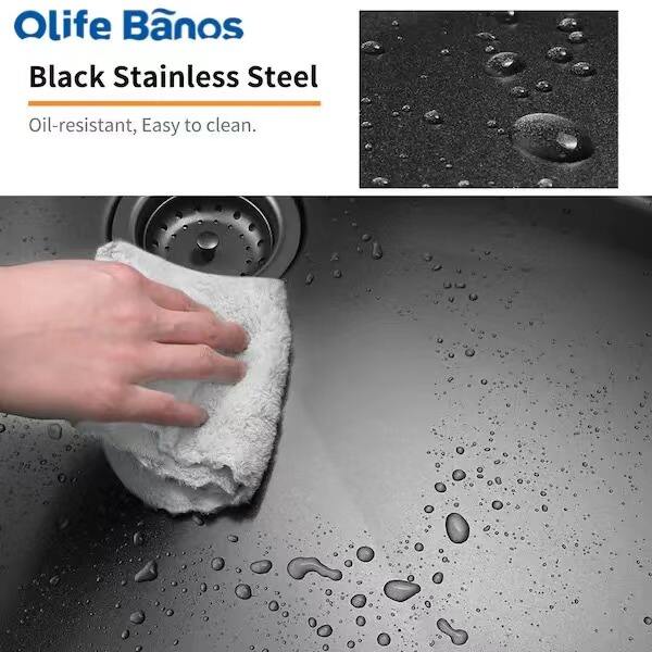 Olife Banos Customized  SUS304 Stainless Steel Handmade Single Bowl Kitchen Farm Sink Set details