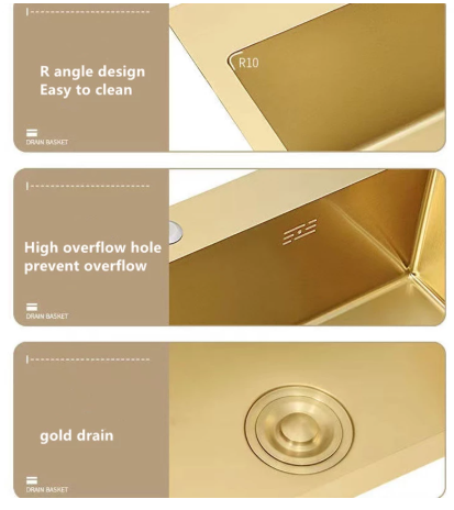 Amazon Gold Kitchen Sink Above Counter 304 Stainless Steel Double Bowl Golden Basket Drainer  Washing Basin details