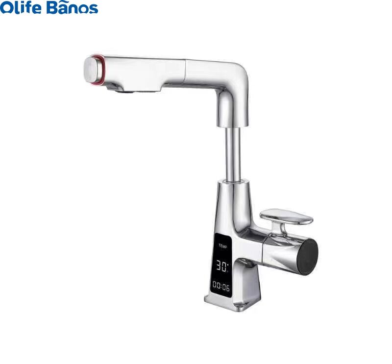 Olife Banos Pull Out  Kitchen Sink Faucet Digital Temperature  Display Hot Cold Gunmetal  Brass Kitchen Tap Mixer Faucet details