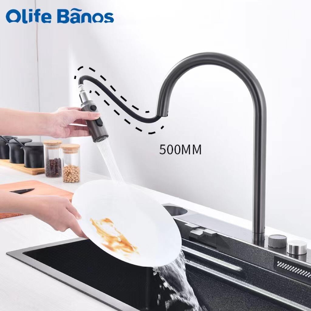 White One Piece  Waterfall Faucet 304 Stainless Steel Large Single Slot Bionic Honeycomb Black Wash Basin Kitchen Sink factory