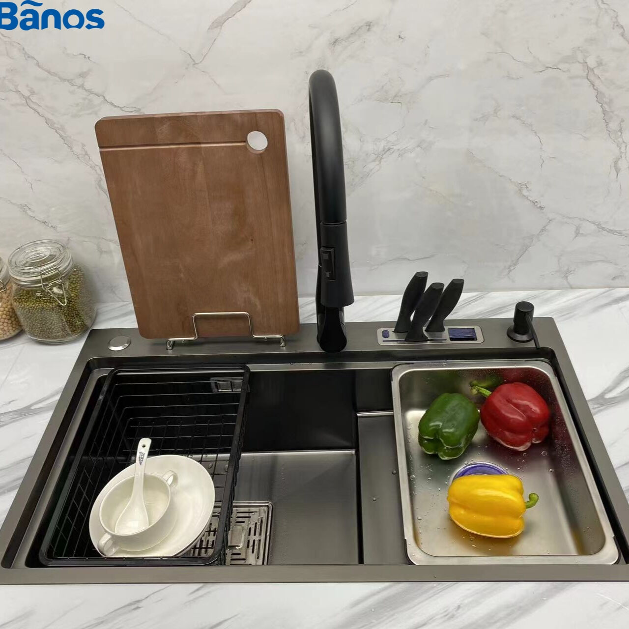 2023 New Step 304 Stainless Steel  Kitchen Sink  With Tray Knife Holder Drainer Leaching And Thawing zone