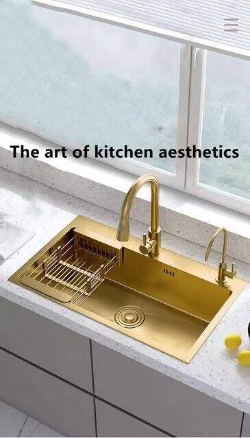 New Design Customized Gold 304 SUS Houses Kitchen Sink Standard Single  Bowl Restaurant Kitchen Sink supplier