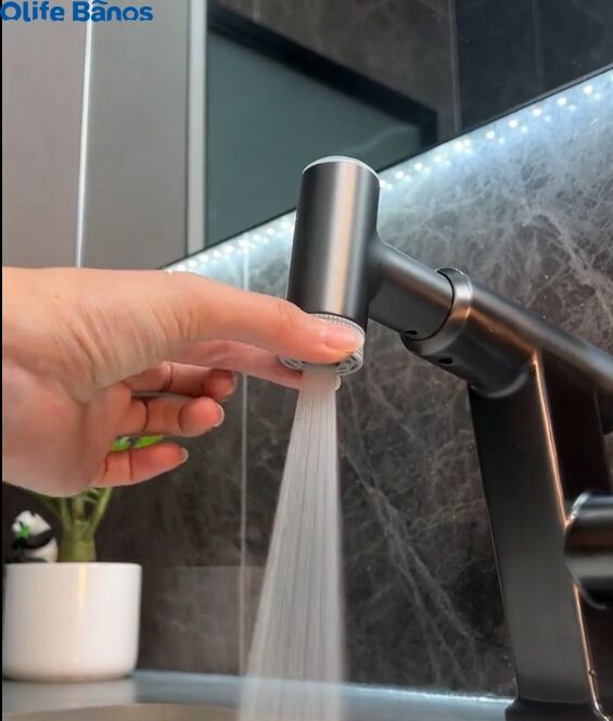 Olifebanos tiktok  all copper rotary pleochromatic digital display washbasin faucet household cold  hot bathroom gun grey faucet supplier