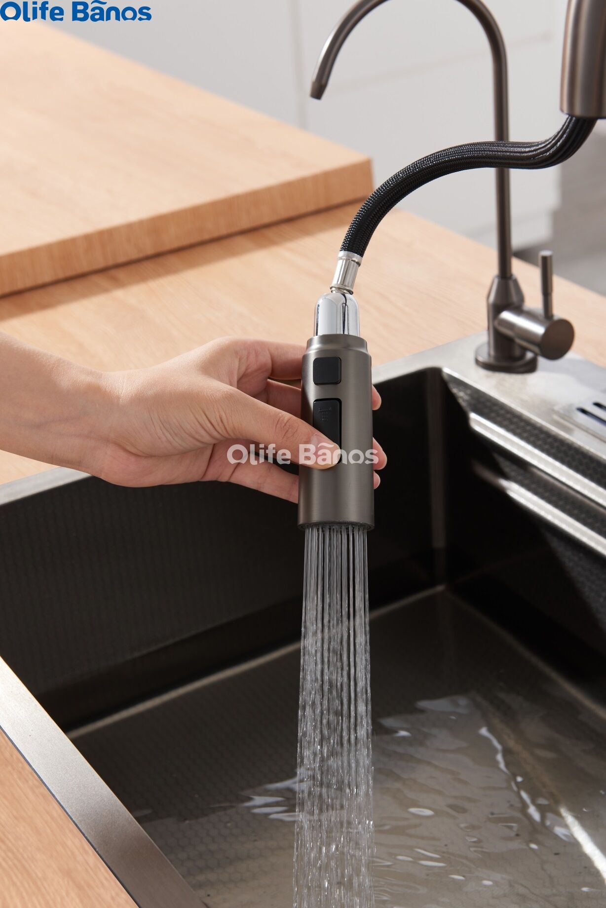 Olife Banos Tiktok Trend SUS 304 Led Digital Display Waterfall Faucet Bionic Honeycomb  Kitchen Sink With Cup Washer supplier