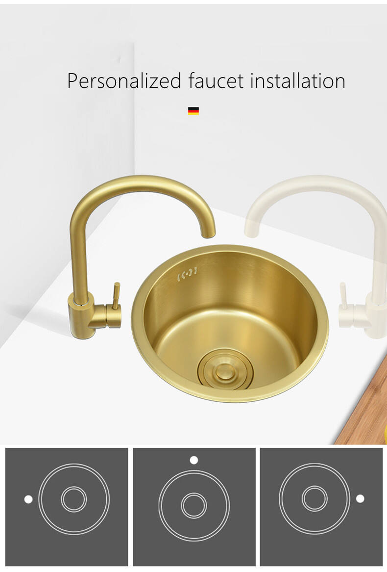 40 CM Gold Nano Stainless Steel Kitchen Sink Round Bar Mini Small Number Round Sink 304 Undermount Embedded Single Sink factory