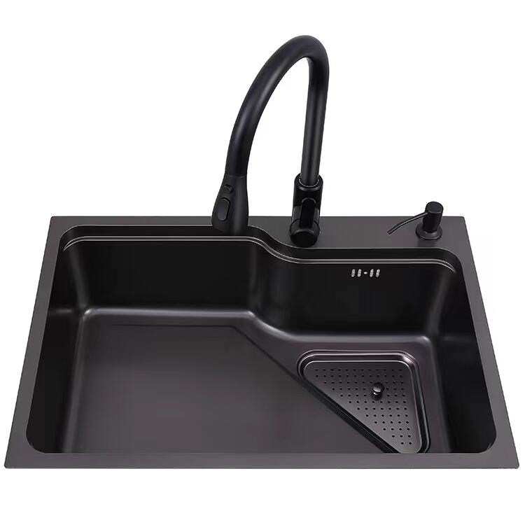 Hot Sale New SS SUS 304 30 inch Dark Grey Stainless Steel  Large Singe 3 Hole Kitchen Sink With Faucet supplier