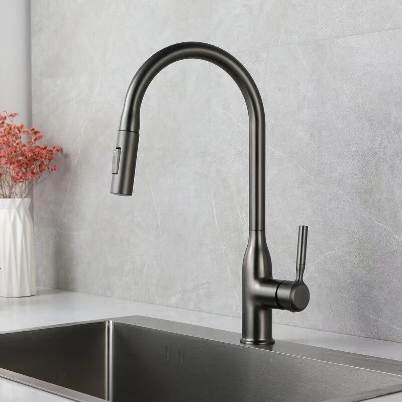 Modern Hot Healthy Sink Mixer Pull Down Brushed  Gun  Metal Kitchen Faucet Pull Mixer Sink Tap supplier