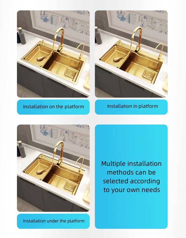 Brushed Gold Stainless Steel Nano Handmade Kitchen Sink Single Slot Under The Counter Multifunctional Table Board Sink Bowl details