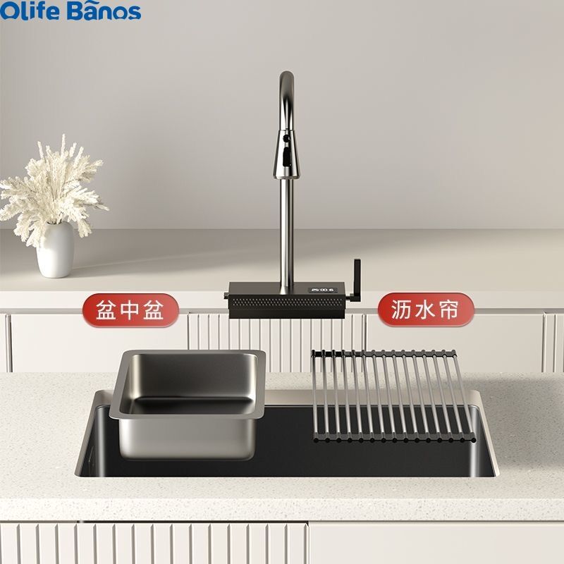 2023 America European Simple Design Durable Wear-resistant Under Counter Nano Black White  Big Single Bowl  Kitchen Sink  Lavabo details