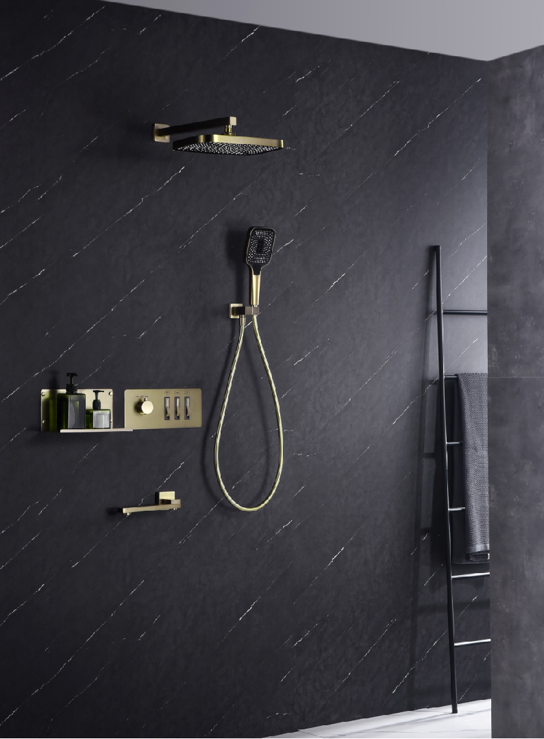 High Quality Thermostat 10 Inch 2 Functions Gold Black Gunmetal  Concealed Type Wall Mounted Brass Cold Hot Shower Set details