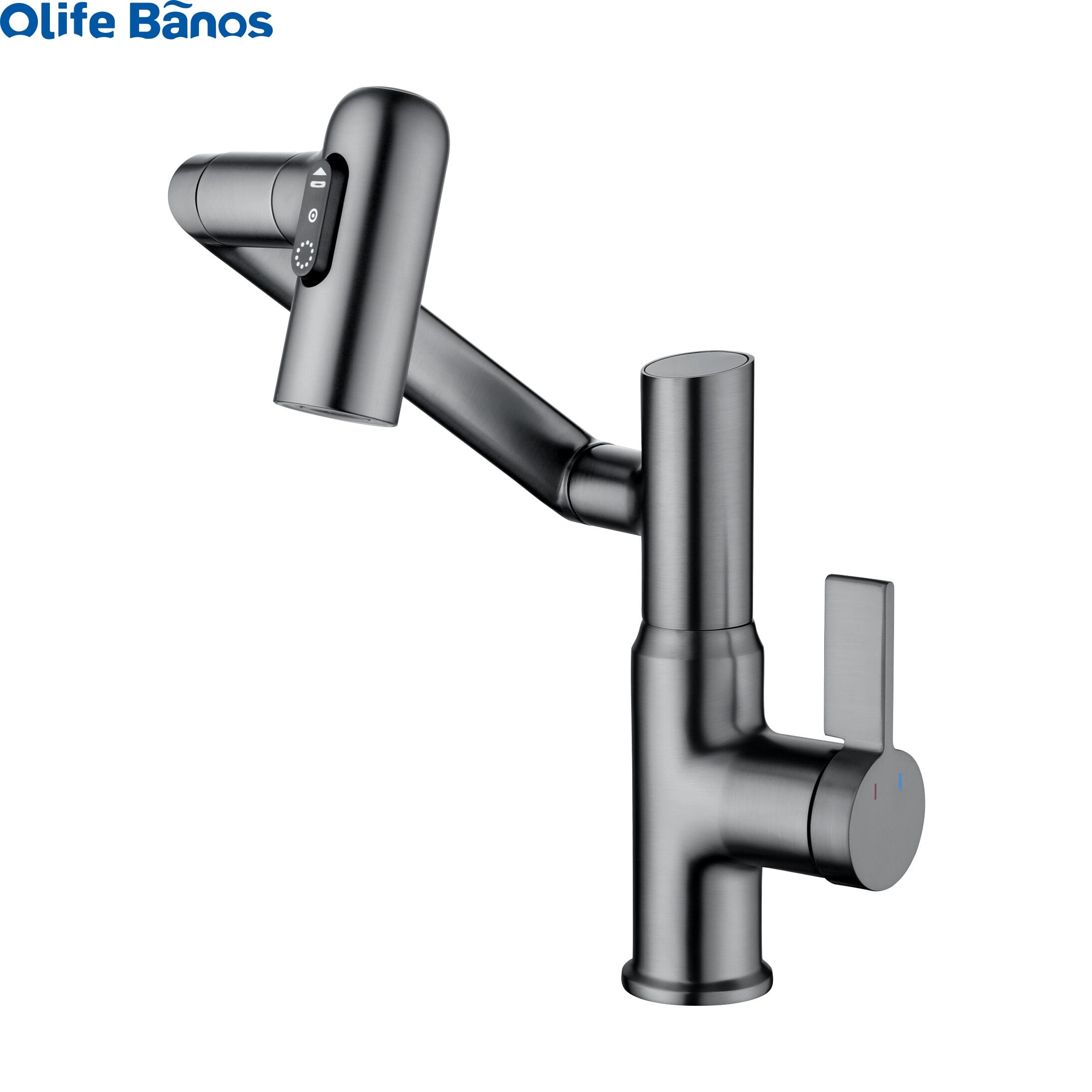 2023 Folded  Rotation Hot and Cold Chrome 3 Functions Digital Display Brass  Bathroom Sink  Faucet details