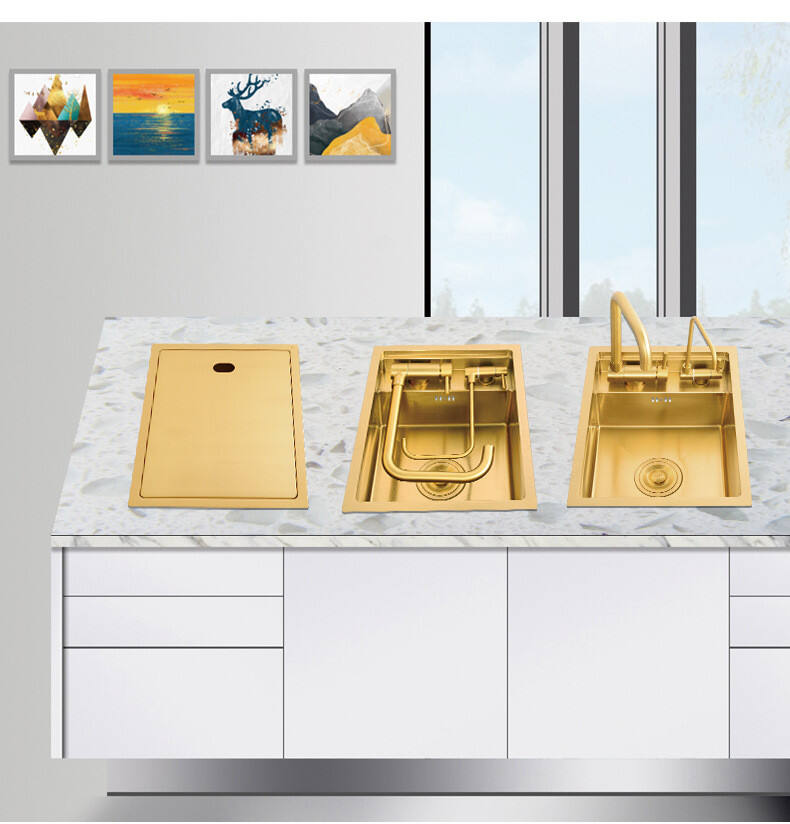 Hidden Brushed Gold Kitchen Sink Single Bowl Bar Small Size Stainless Steel Balcony Sink factory