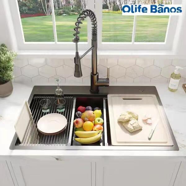 Olife Banos Customized  SUS304 Stainless Steel Handmade Single Bowl Kitchen Farm Sink Set manufacture