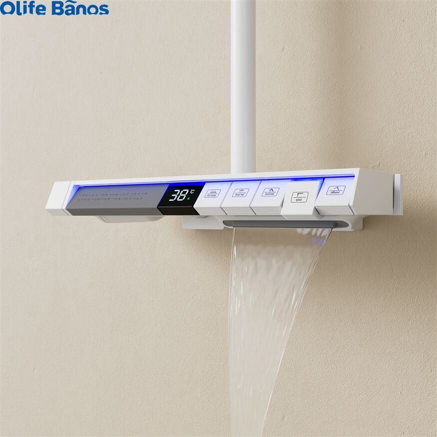 2023 new design bathroom white piano key thermostat shower head faucet luxury  piano key hot cold shower set manufacture