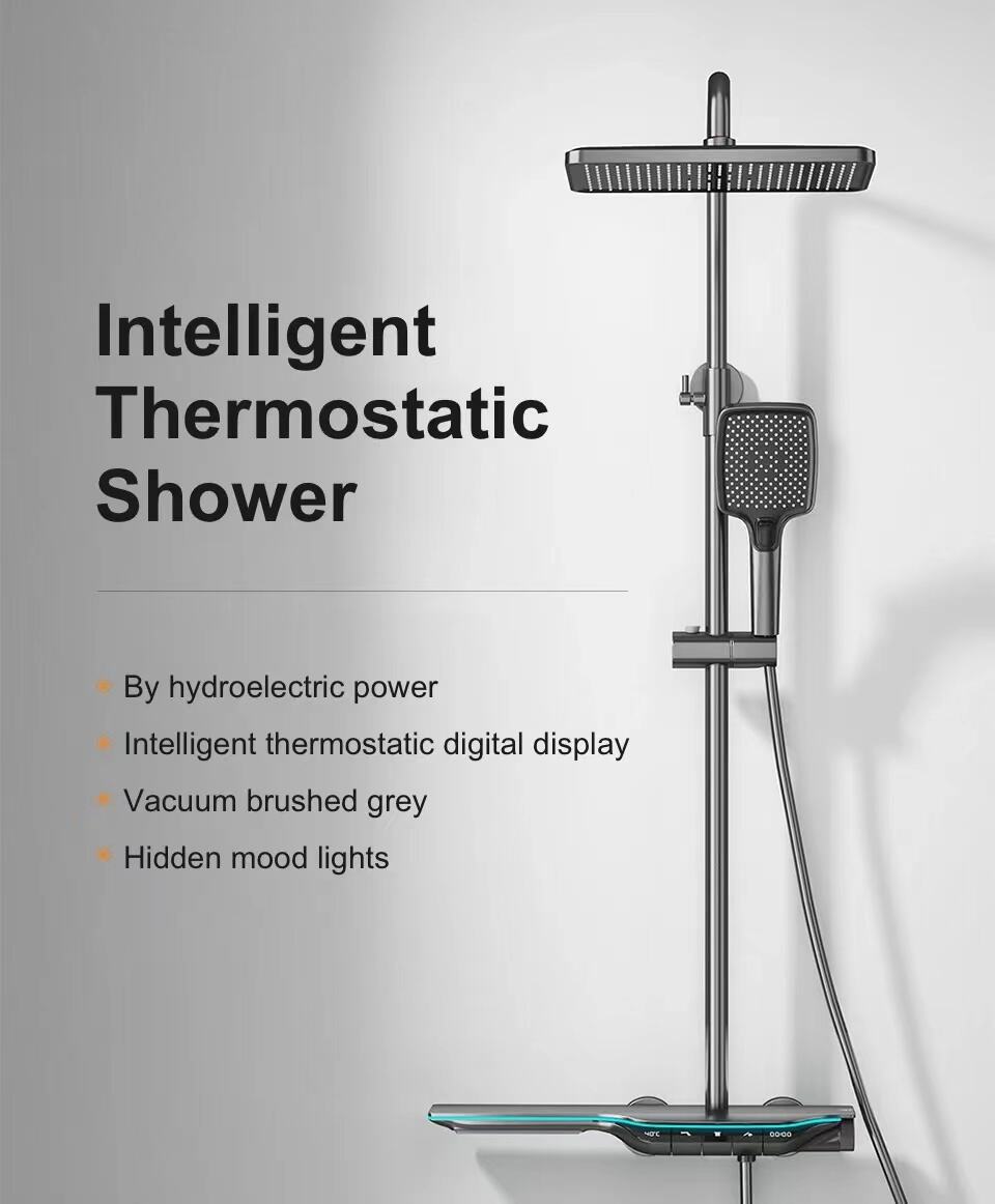 Olife Banos gold tiktok trend bathroom gunmetal piano key digital led  waterfall rainfall shower faucet hot cold shower set supplier