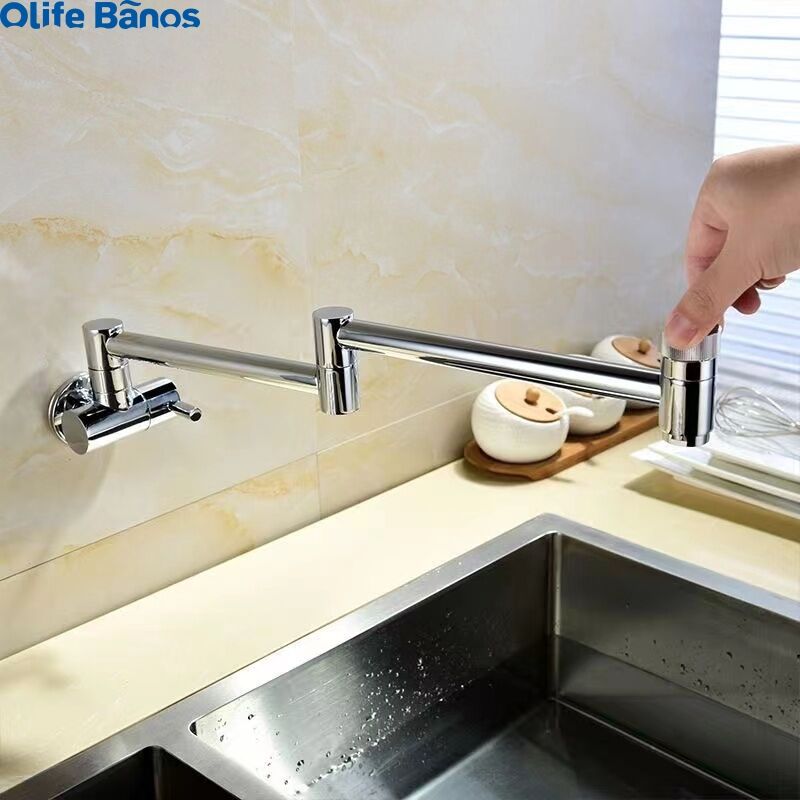 Gold Pot Filler Faucet Wall Mount Folding Kitchen Sink Faucet with Double Swivel Swing Arm factory