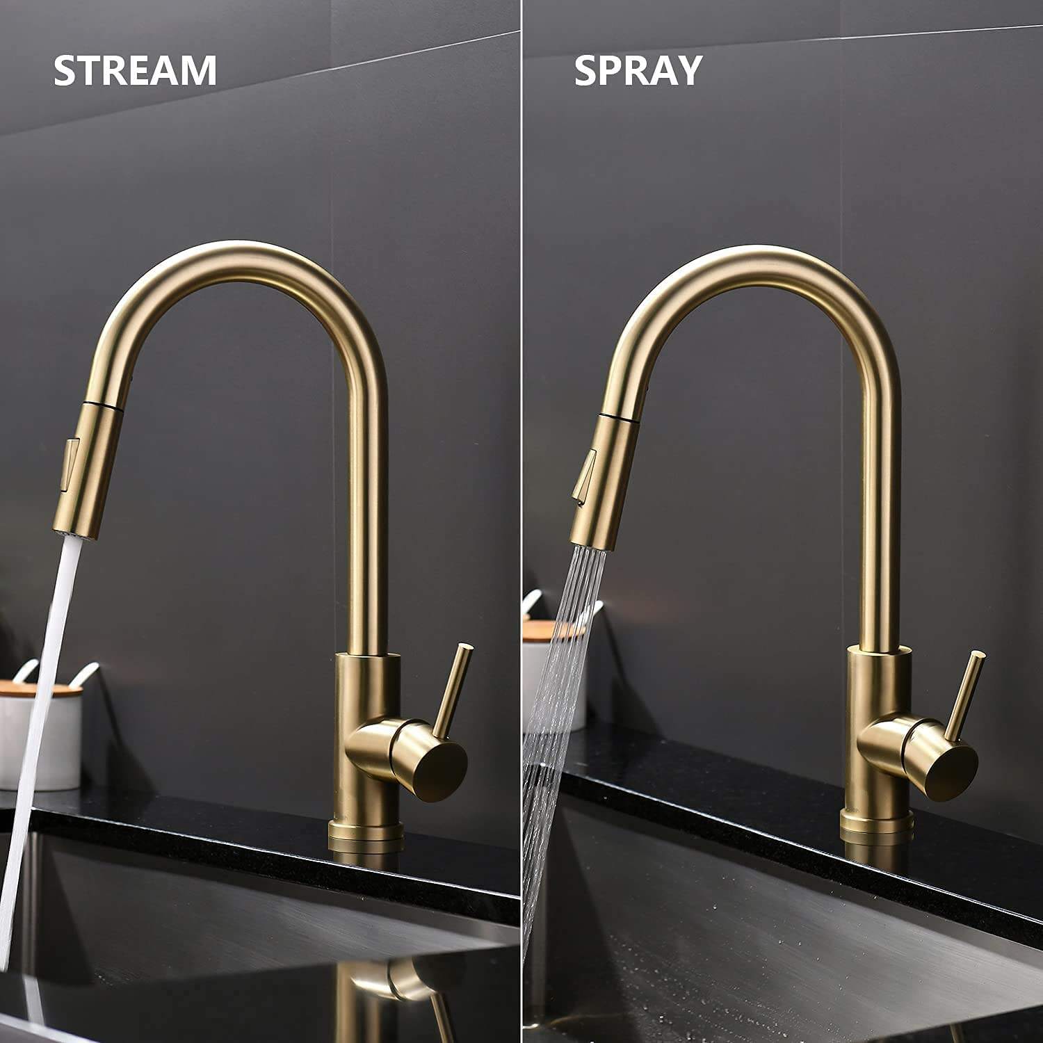 Gold Kitchen Tap with Pull-Down Sprayer Modern Stainless Steel Single Handle Pull Out Kitchen Mixer Tap manufacture