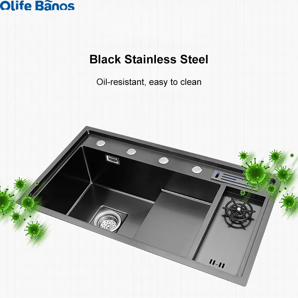 Olife Banos 32 Inch Black Drop-in 304 Stainless Steel  Kitchen Sink Workstation With High-pressure Cup Washer Stainless Steel manufacture