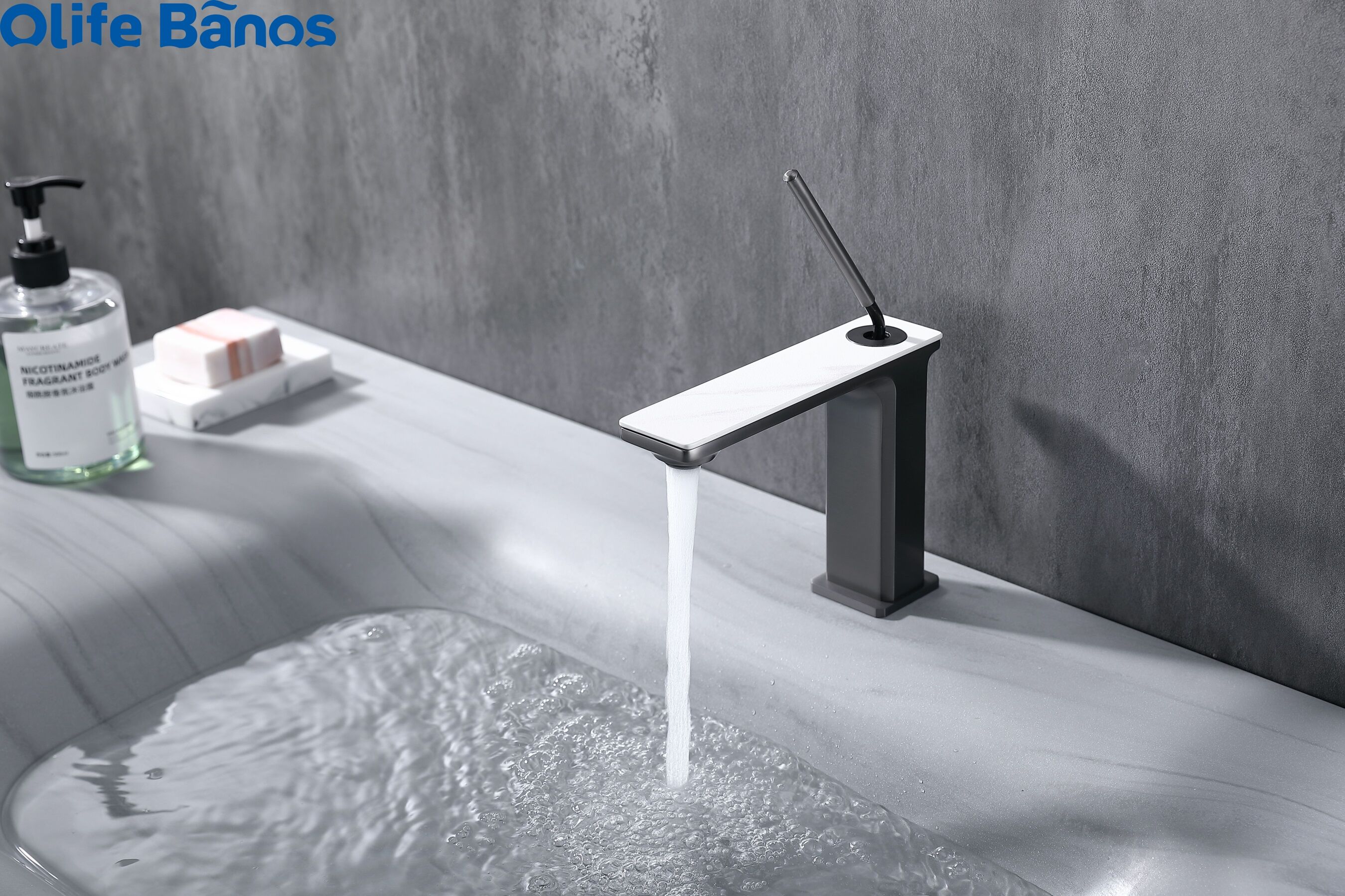 High Quality White  Black Brass Sintered Stone  Water-saving Deck Mounted  Bathroom Faucet details