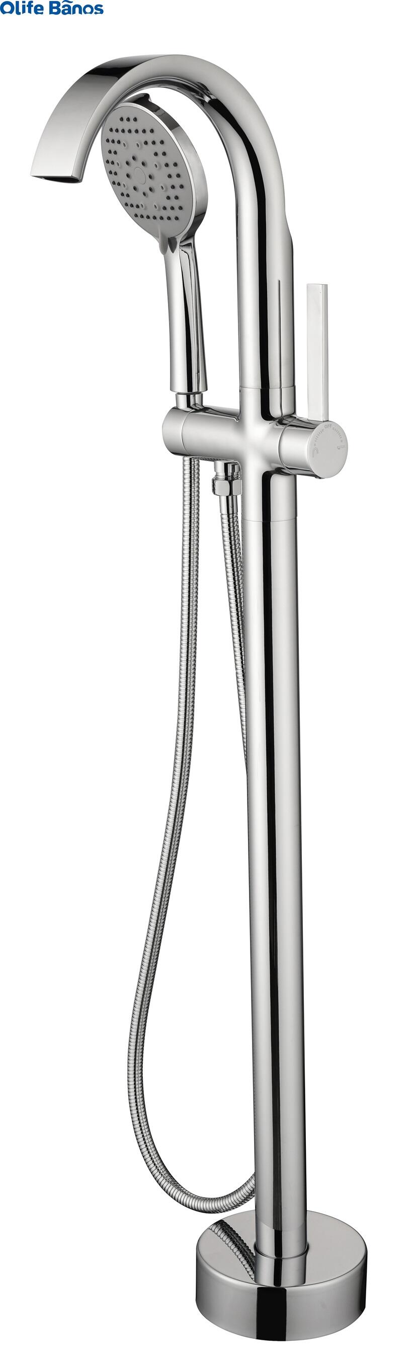 Luxurious Brushed Gold Finish Floor Stand Tub and Shower Mixer Tap Freestanding Bathtub Faucet Set with Handheld Shower supplier