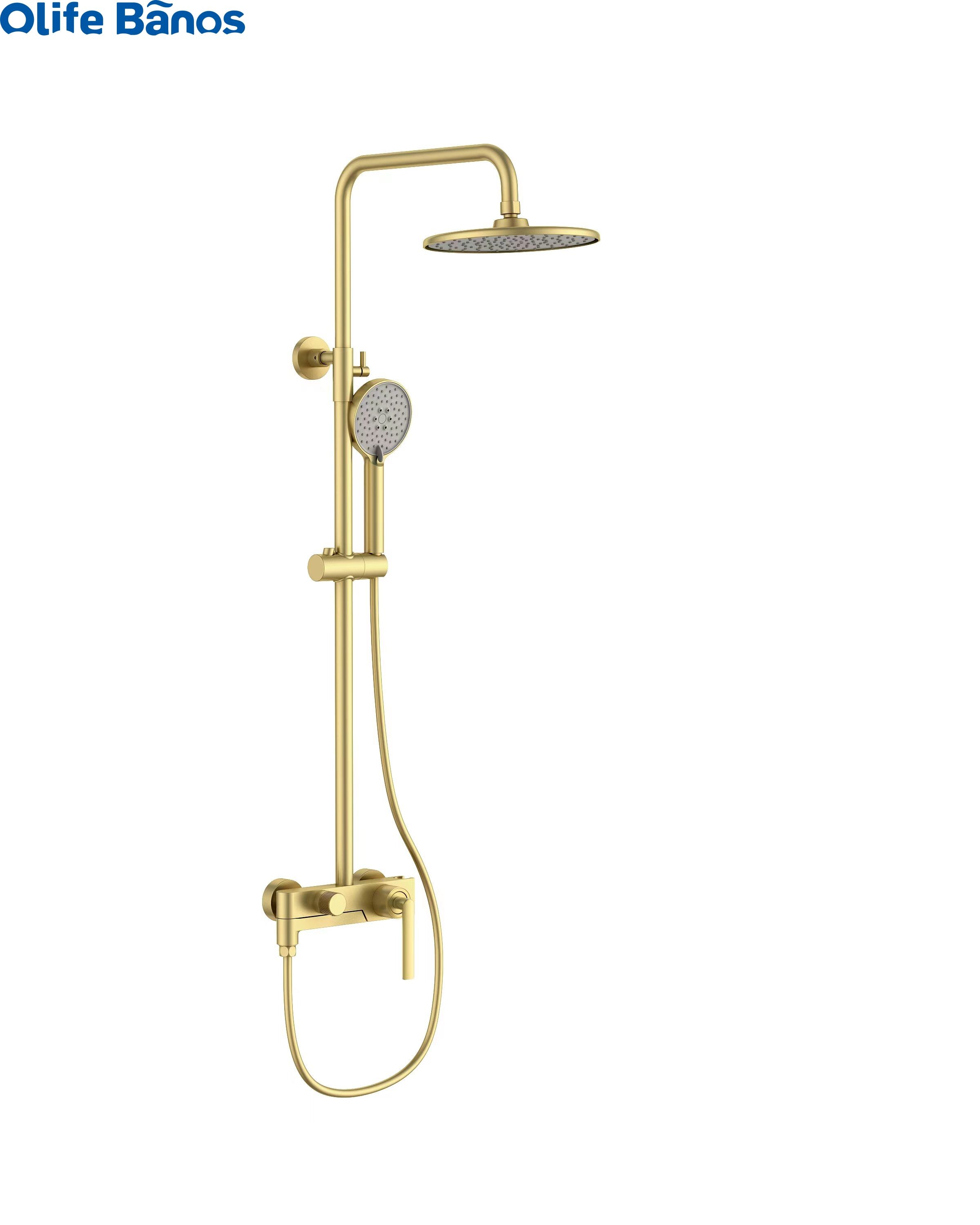 2023 High Quality Gold Black Bathroom Full Brushed Metal Brass Shower Set  Sprinkler