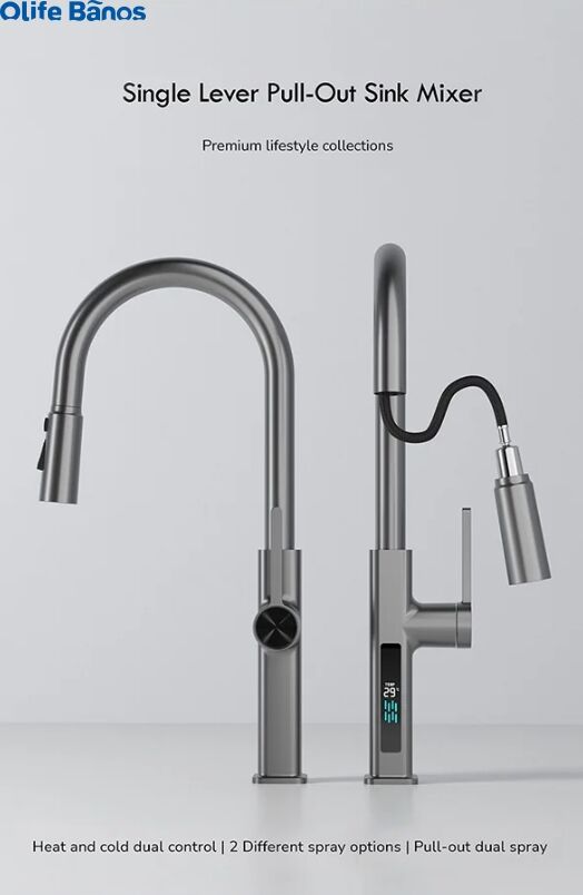 2023 Hot Style Brass Kitchen Faucet Kitchen Tap LED Digital Display Temp 3 Different Spray Options Waterfall Pull-Out Sink Mixer manufacture