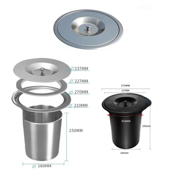 Hidden 304 Stainless Steel Kitchen Sink Trash Can Cabinet Countertop Recessed Trash Can Built In Waste Bin supplier