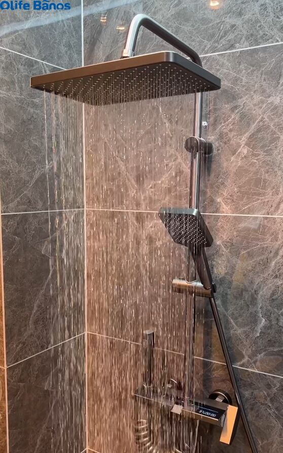 Modern Gunmetal  Digital Temperature LED  Aluminium Bathroom Rainfall Waterfall Shower head System Set factory