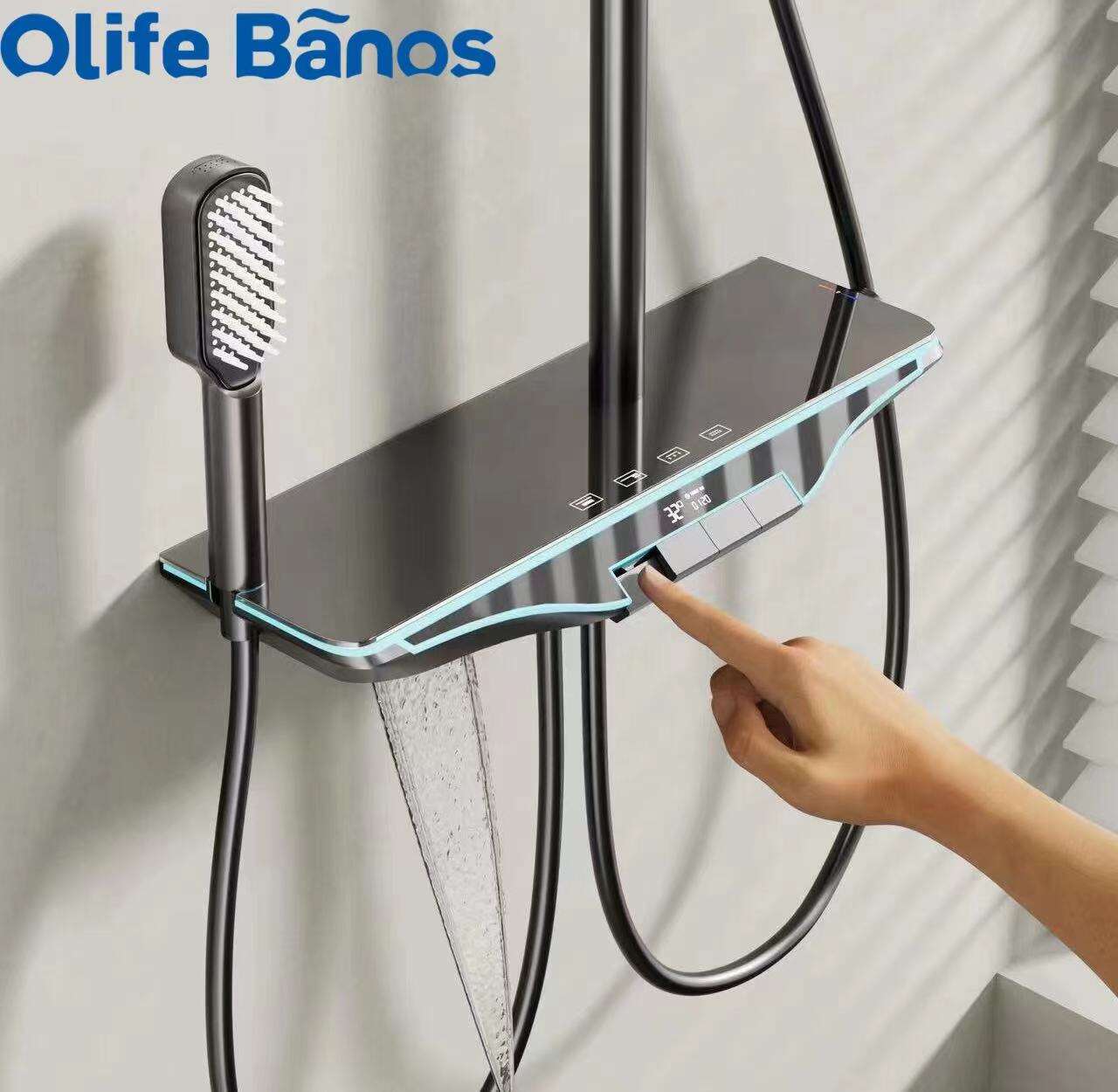 Olife Banos 2024 Gunmetal White  Multifunctional Waterfall  Piano Key Digital Thermostatic Wall mounted  Shower  Sets System