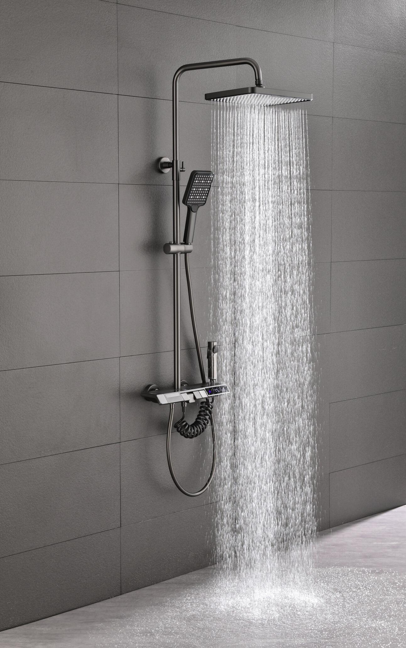 Olife Banos Gunmetal  4 Funtion Rainfalll Piano Key Hot And Cold  Sprinkler Shower Head Sets System factory