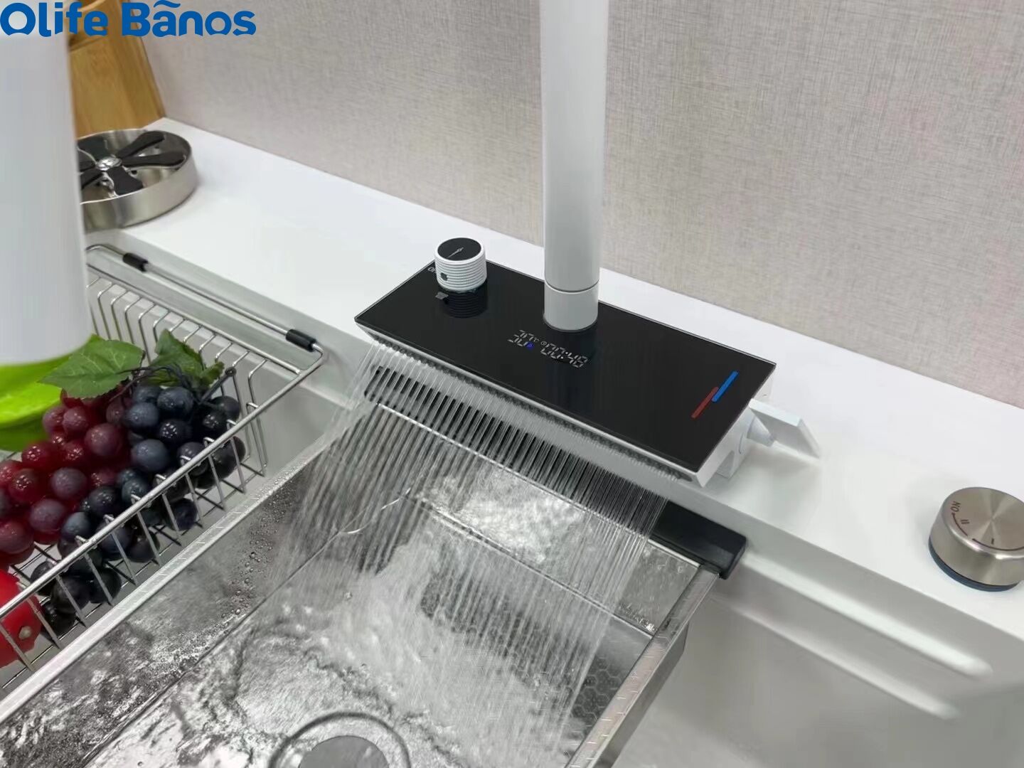 White Nano  Stainless Steel Sink Water Power Generation Waterfall Rain Dance Faucet Kitchen Sink With Digital Display factory