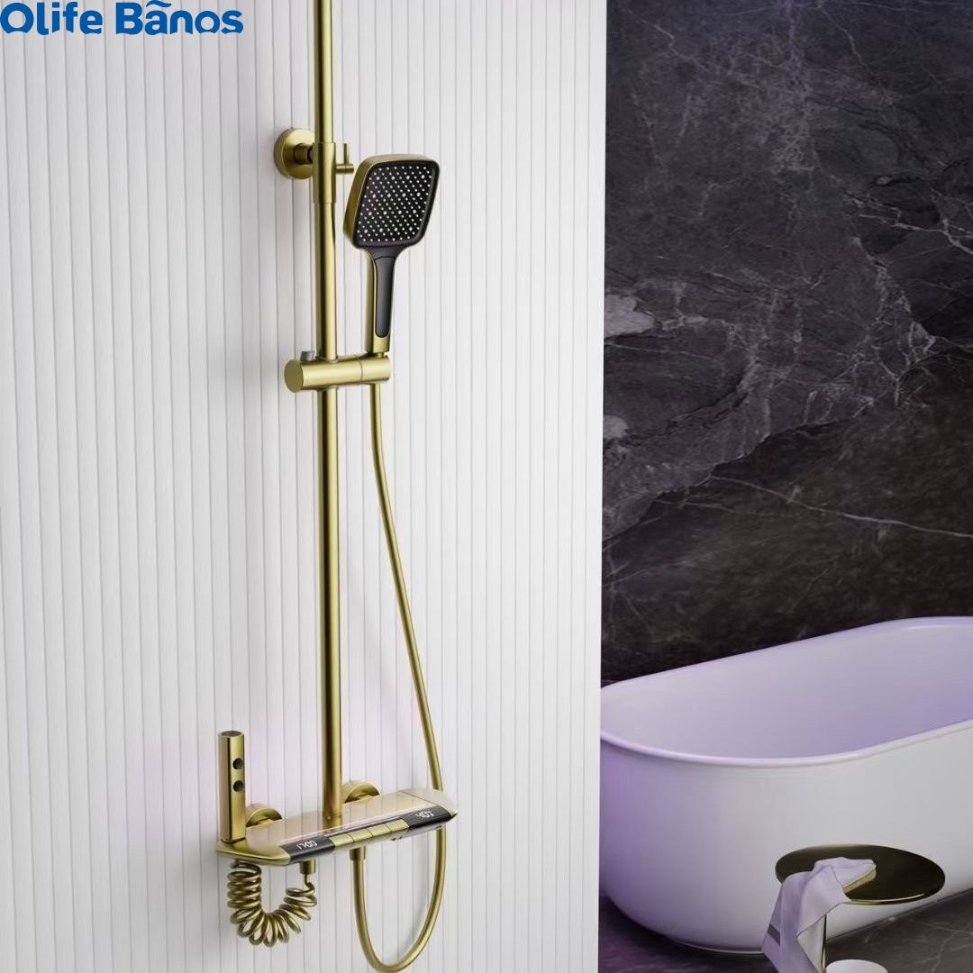 Top1 Piano Key Shower Set Gold Bathroom Digital Display Faucet Shower System Set Bathtub Hot and Cold 4 Functions Tap Shower Set factory