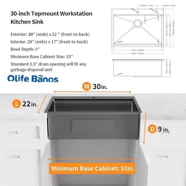 Olife Banos Customized  SUS304 Stainless Steel Handmade Single Bowl Kitchen Farm Sink Set factory