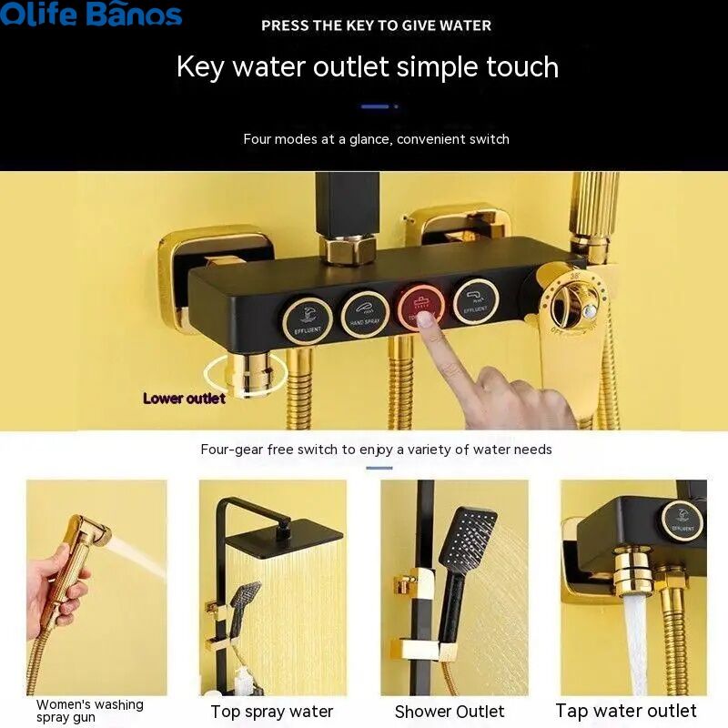 Olife Banos Bathroom Shower System Senducs Black Gold Bathtub Mixer Faucet Hot Cold Bathroom Tap Thermostatic Shower Set manufacture