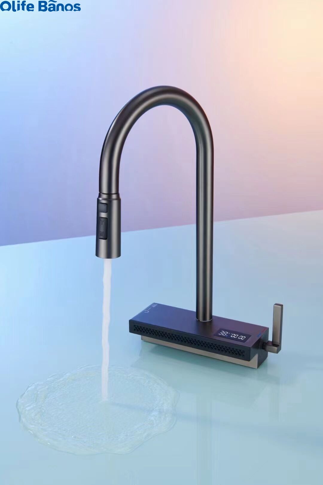 High End Brass Waterfall Household Pull Hydraulic Electrogenerating Digital Display Revolving Pull Out Rainfall  Kitchen  Faucet factory