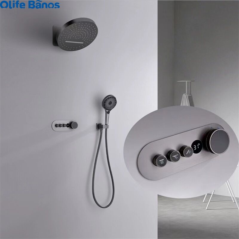 2023 Hot Sale Wall-in  Bathroom Brass Shower Faucet White  Luxury 4 Functions Round Waterfall Head Shower Set factory