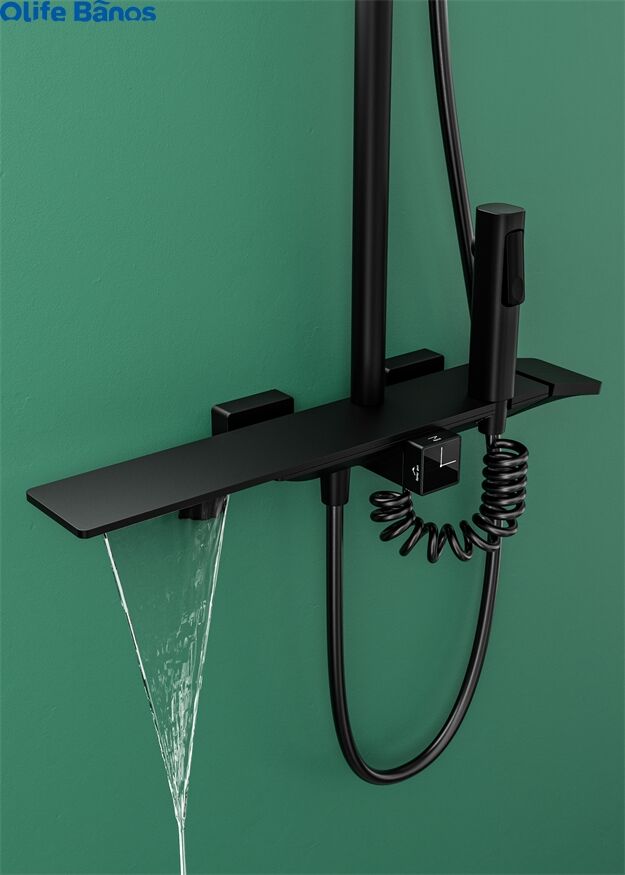 2023 Black Piano Key  Shower System With Temperature Display And Shelf factory