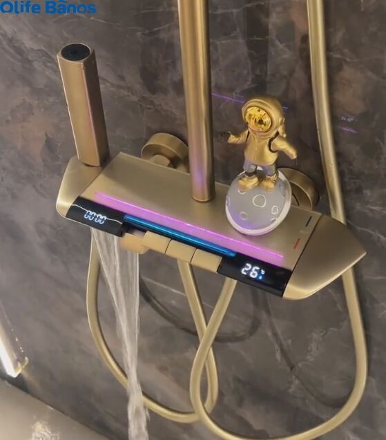 Tiktok New Trend Gold  Luxury Wall Hung Gun Metal Piano Key Digital Display Led Thermostatic Brass Copper  Bathroom  Shower Set