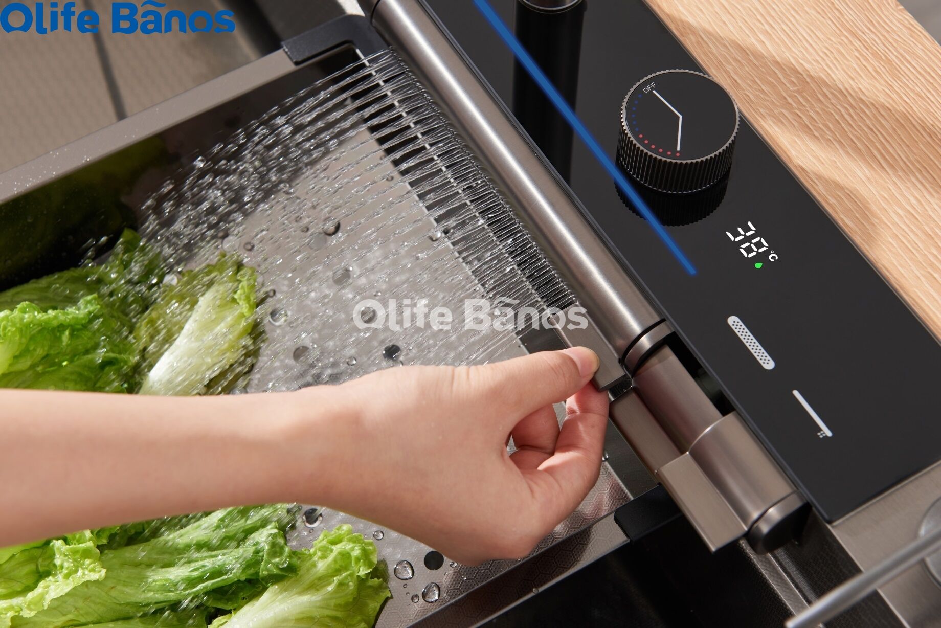 Olife Banos Tiktok Trend SUS 304 Led Digital Display Waterfall Faucet Bionic Honeycomb  Kitchen Sink With Cup Washer manufacture