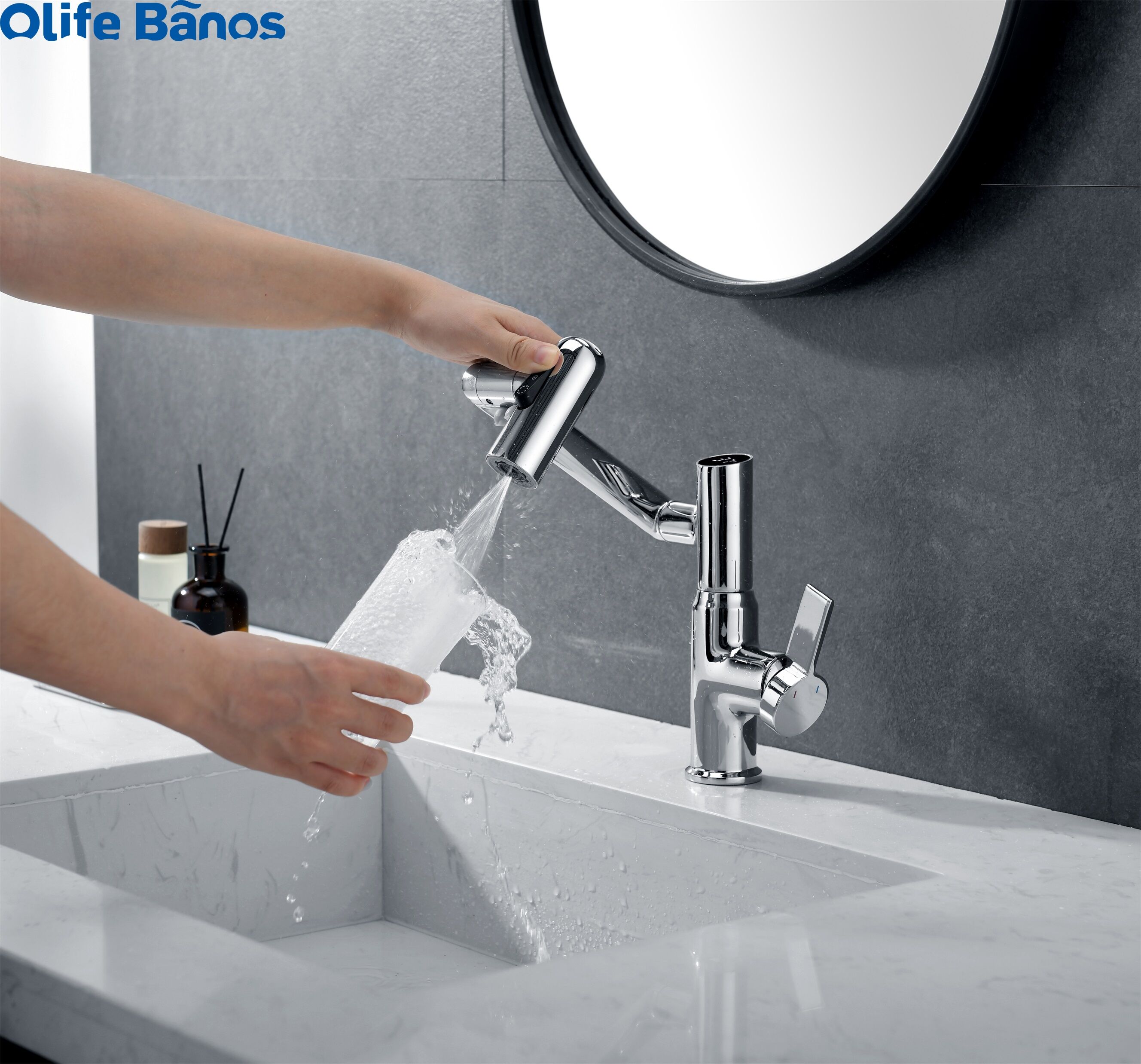 2023 Folded  Rotation Hot and Cold Chrome 3 Functions Digital Display Brass  Bathroom Sink  Faucet supplier