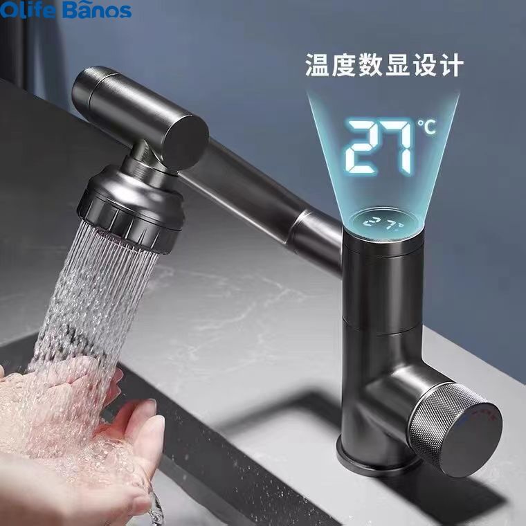 Smart 1080 rotating basin faucets brass digital display bathroom sink tap LED temperature display bathroom basin faucets details