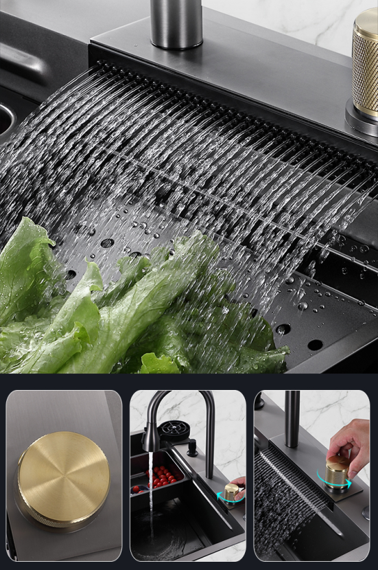 Amazon Hot Sale New Nano 304 33 inch Stainless Steel  Kitchen Flying Rain Waterfall Faucet Basin Sink Slot factory