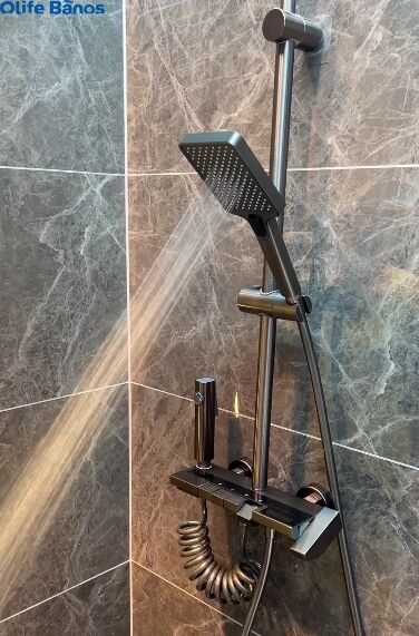 Modern Gunmetal  Digital Temperature LED  Aluminium Bathroom Rainfall Waterfall Shower head System Set details