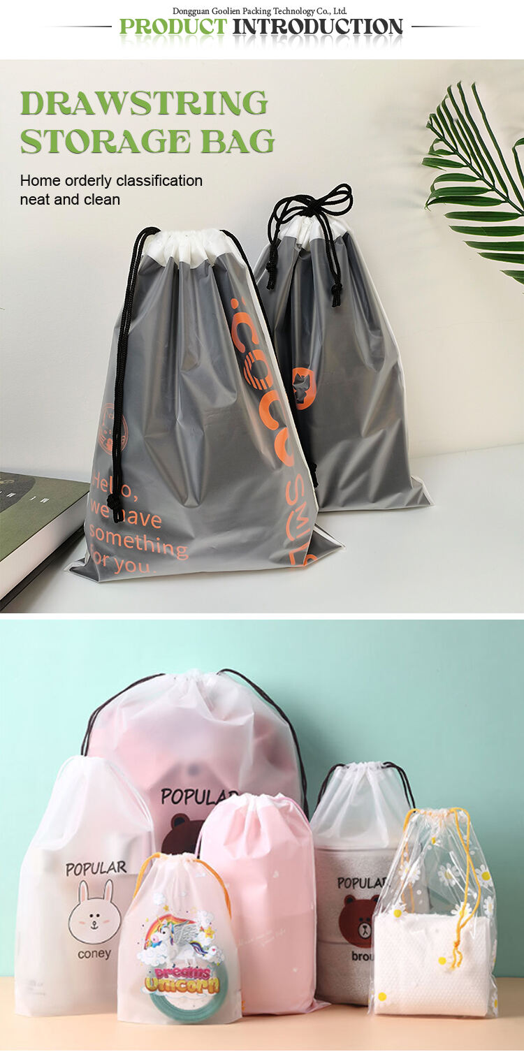 Custom Printing Logo Plastic Drawstring Bag For Makeup Cotton Packing Travel Storage Draw String Pouch factory