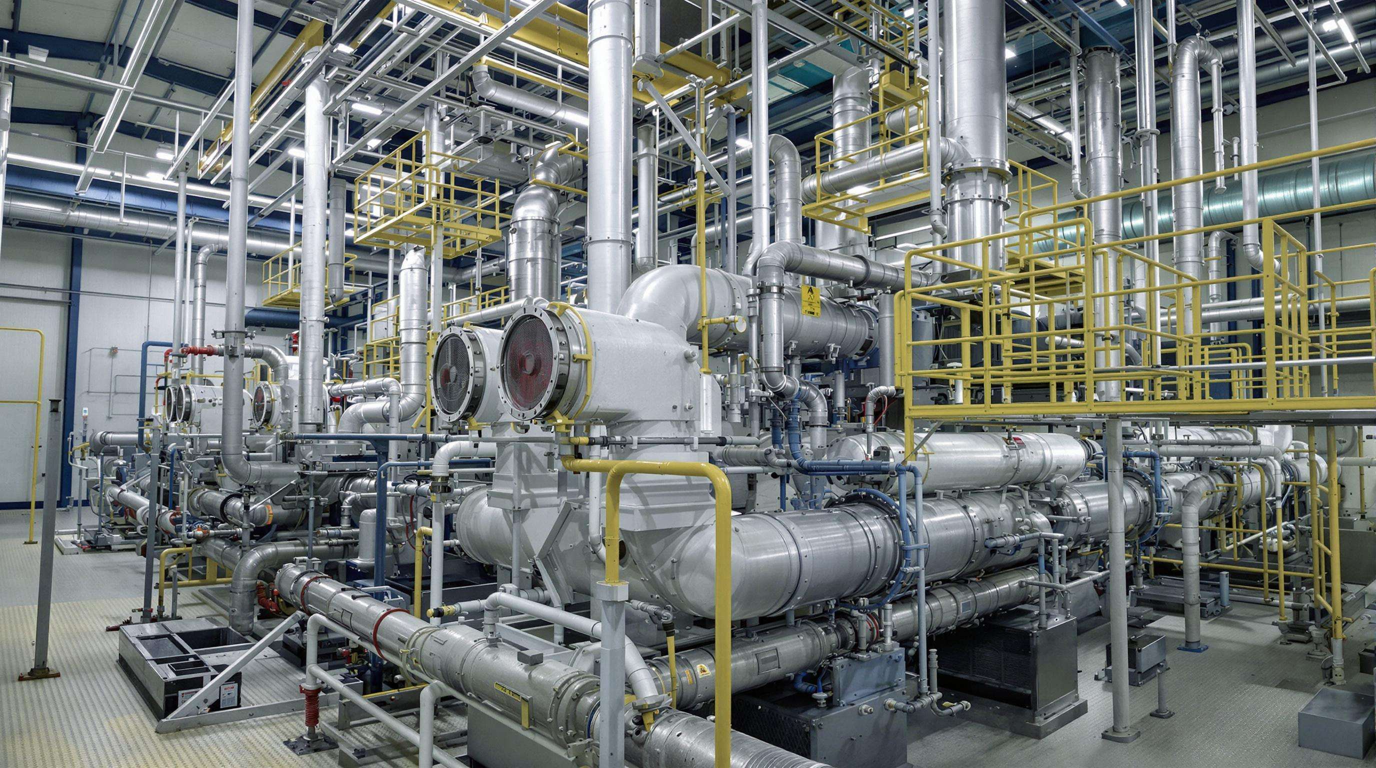Modern industrial cracking furnaces showcasing heat exchangers and insulated coils in a high-tech facility