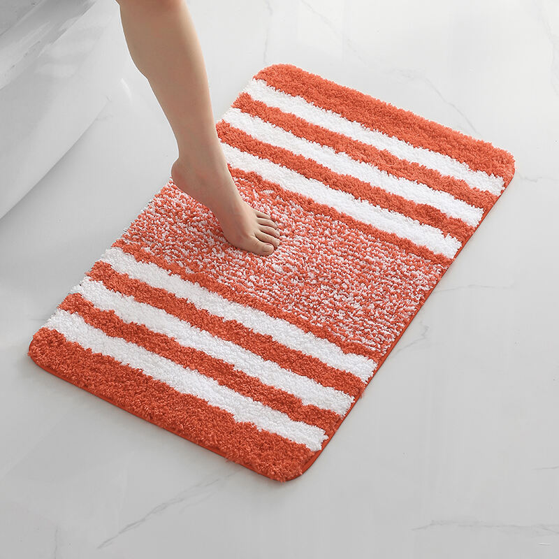 Stripe Plush Skid-Resistant Tufted Bath Mats (Rugs)