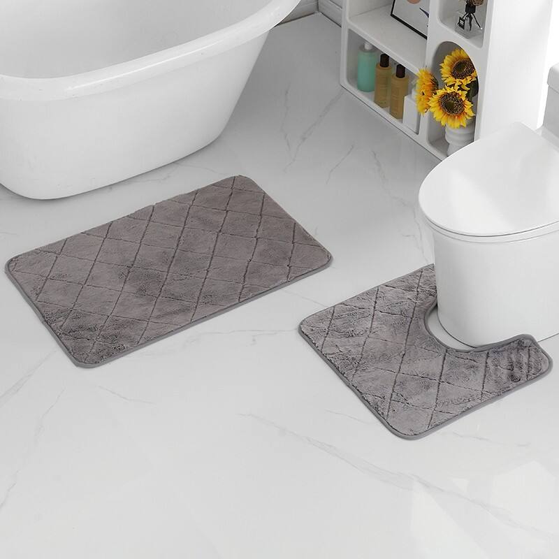 Quilted Soft Faux Rabbit Fur 2pc Bath Mats（Rugs） details